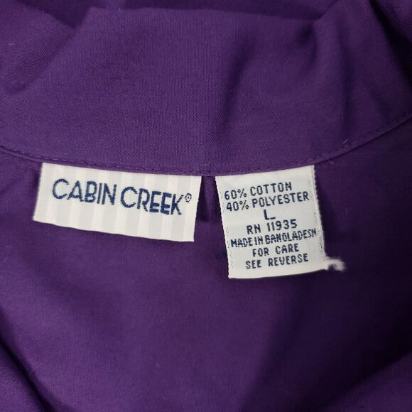 Cabin Creek Womens Shirt Large Purple Button Front Long Sleeve Collared Pocket - Picture 7 of 8